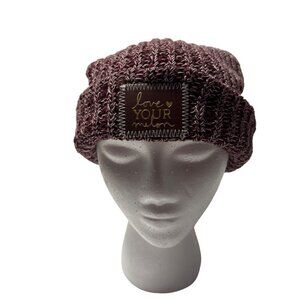 Love Your Melon Knit Hat Cuffed Purple and White Beanie